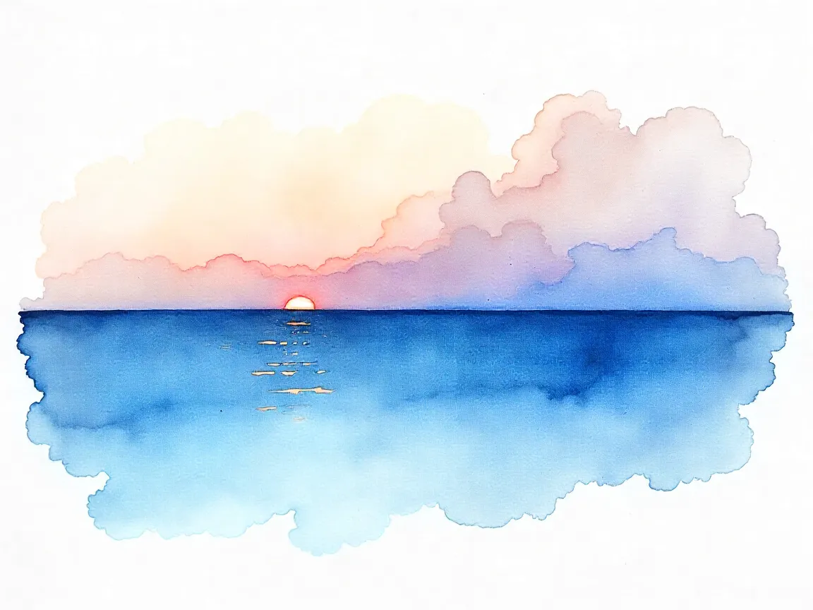Akvarellmålning i blåa toner